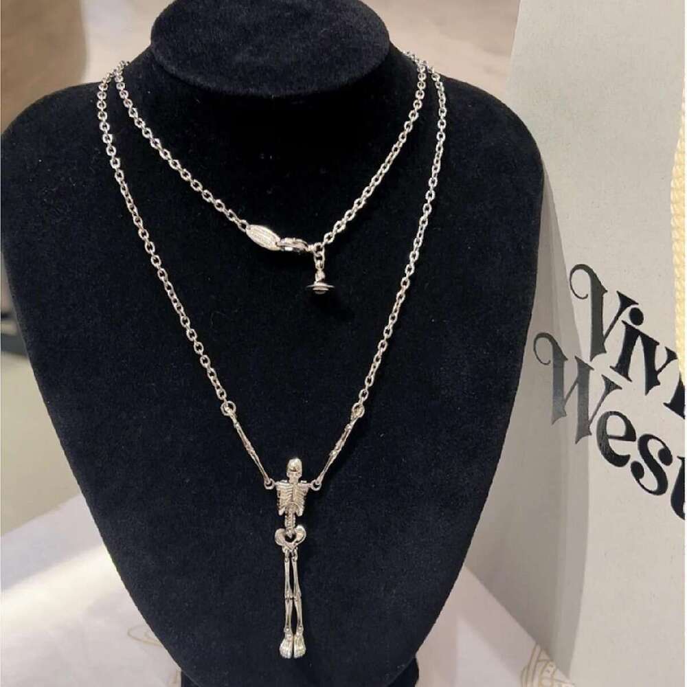 High Version Empress Dowager Saturn Humanoid Skeleton Necklace With Personalized Punk Niche Design, Sweater Chain