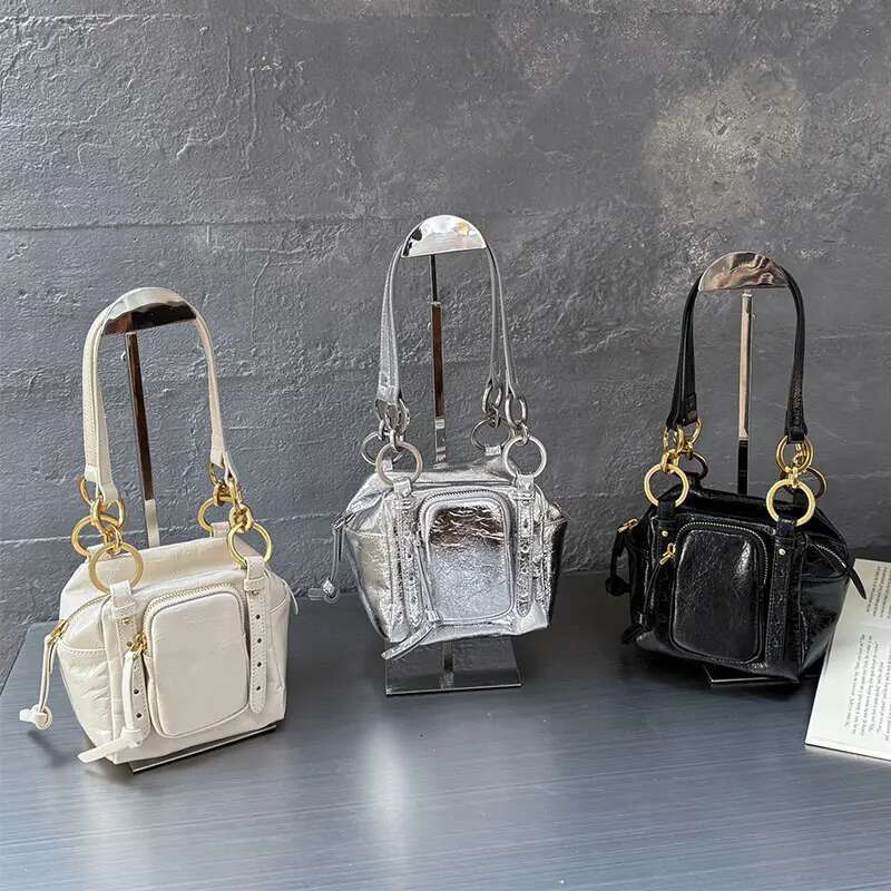 Retro Motorcycle Style Bucket Bag Oil Wax Leather Casual Single Shoulder Crossbody Handbag Wallet Ladies Coin Purse