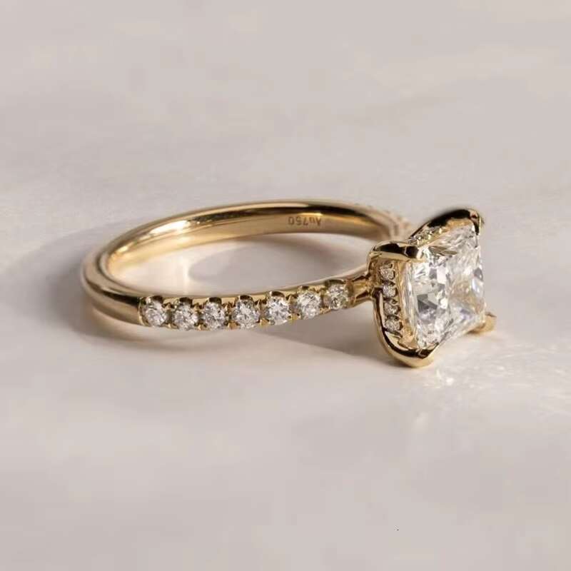 Custom 2CT 3CT Princess Cut Moissanite with Halo 18K Solid Gold Rings Wedding Engagement Women Jewelry