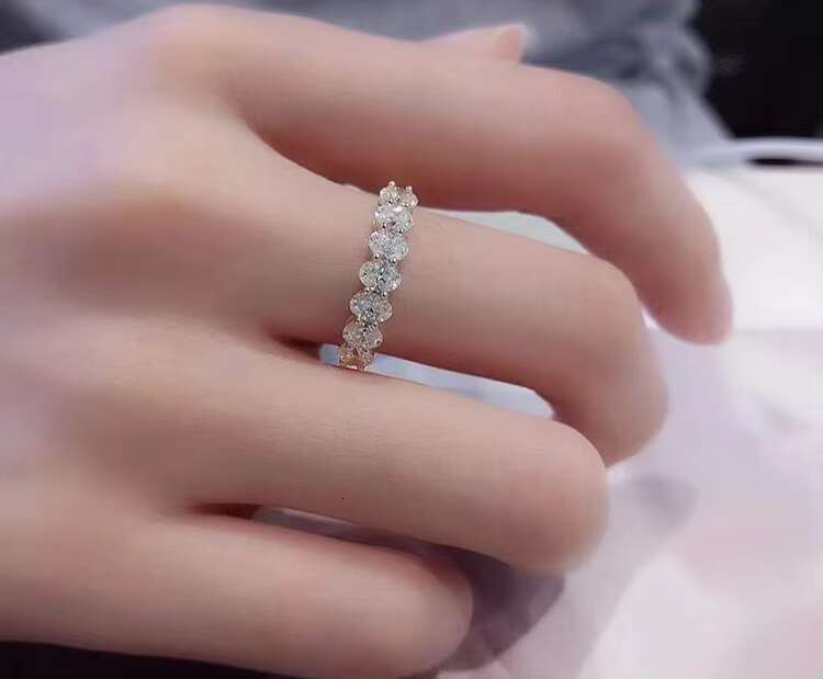Custom Handmade 18K Rose Gold Oval Diamond Custom Moissanite Ring Eternity Wedding Ring Band for Women