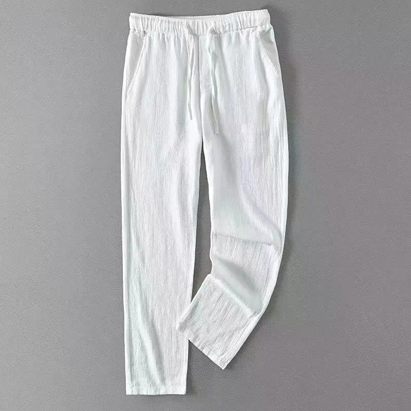 Retro mens pleated cotton linen casual pants drawstring side zipper elastic waist comfortable and breathable beach straight 250407
