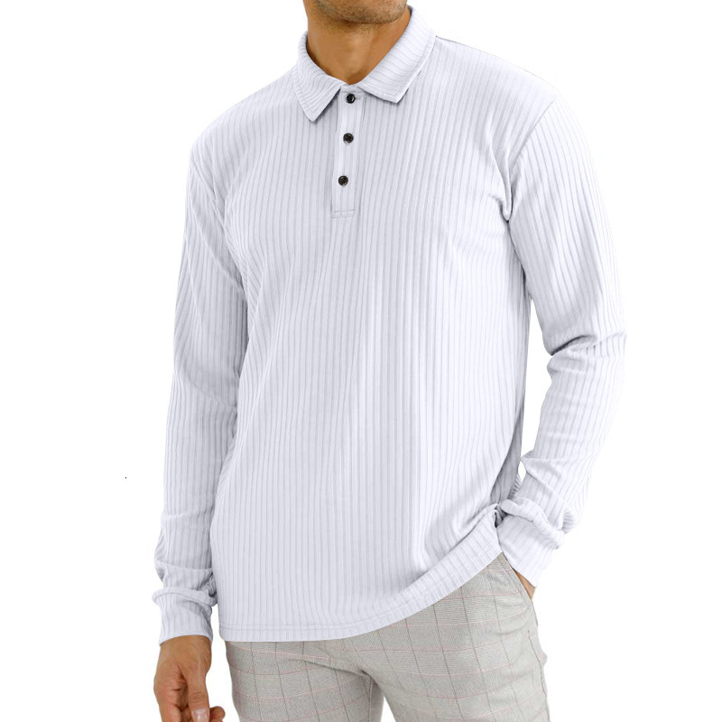 2025 autumn T-shirt with anti stripe, loose collar, long sleeved polo shirt, men's style