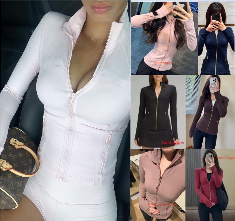 Yoga Gold Zipper jacket Women Workout Sport Coat Fiess Gym Jacket Activewear Running Sports Top Solid Zip Up Training Sweatshirt Jogging Sportswear