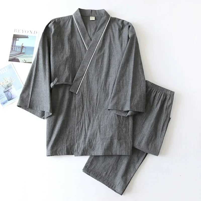 Spring/Autumn Japanese Kimono Mens Pajamas Mens Pajamas Thin Nine Sleeve Lace Top+Pants Loose Two Piece Home ClothesXJ250415