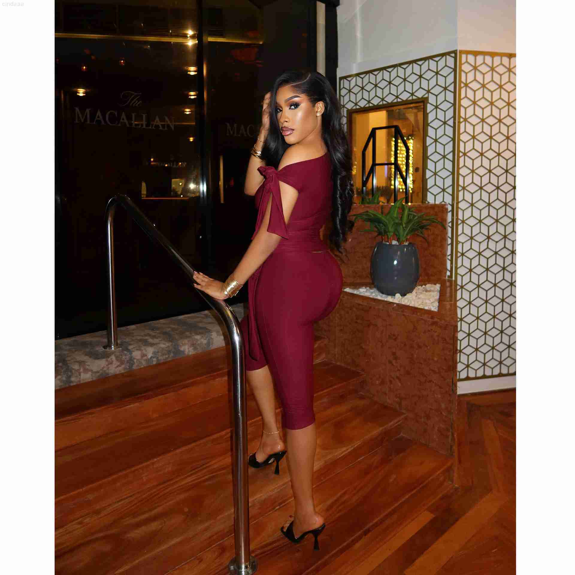 Womens Tracksuits Two Pieces Set 2025 Summer New Slant Shoulder Strap Casual Fashion Solid Color Set