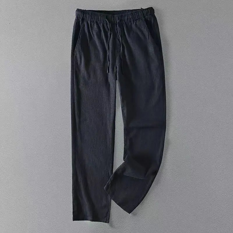 Retro mens pleated cotton linen casual pants drawstring side zipper elastic waist comfortable and breathable beach straight 250407