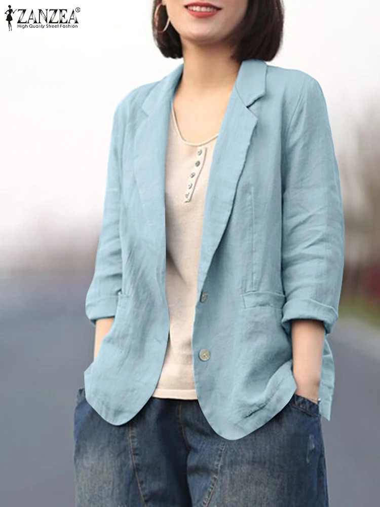 ZANZEA Fashion Solid Color Blazer Woman Elegant OL Work Shirt Female Long Sleeve Lapel Neck Outwear Vintage Loose Jackets 250415