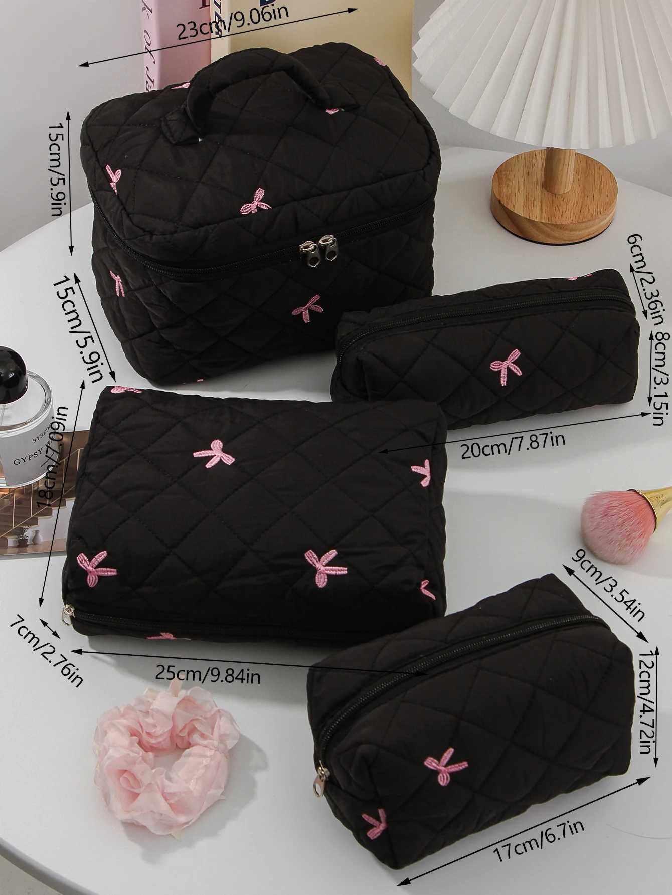 1 piece/set womens bow embroidery and quilted makeup bag set cute Macar colored large capacity makeup bag makeup bagXJ250415