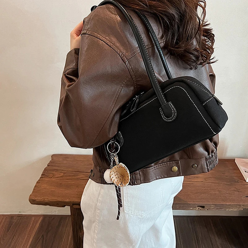 Suede Shoulder Bag for Women Multi Pocket Bottom Bag Artificial Suede Solid Color Handbag Zipper Handbag 250410