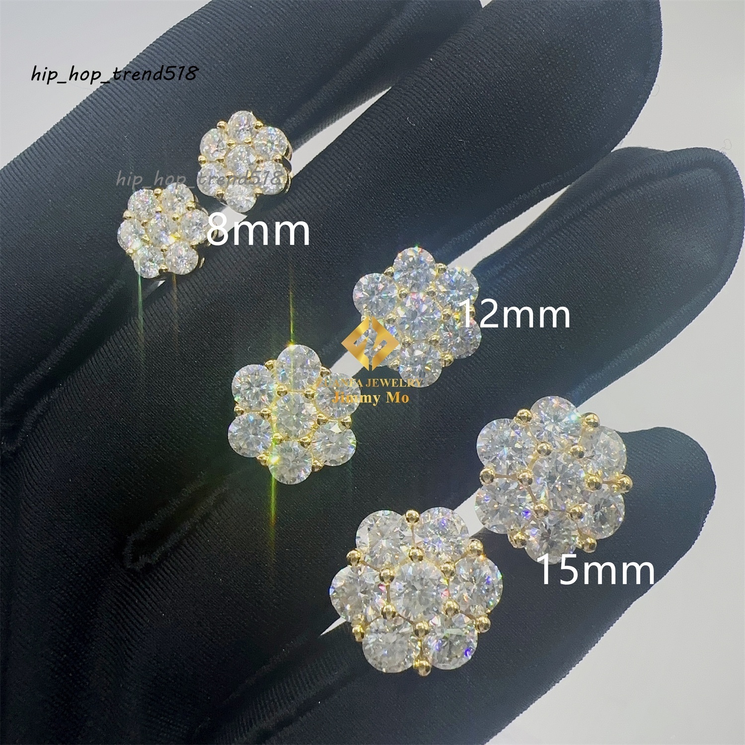 Hot Selling Pass Diamond Tester 925 Silver Round Cluster Earrings 8mm 12mm 15mm VVS Moissanite Stud Earring