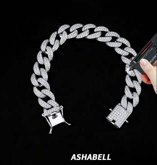 Pass Diamond Tester 925 Silver Moissanite Diamond Miami Cuban Iced Out Chain 18k Gold HipHop Mens Cuban Link Chain Bracelet