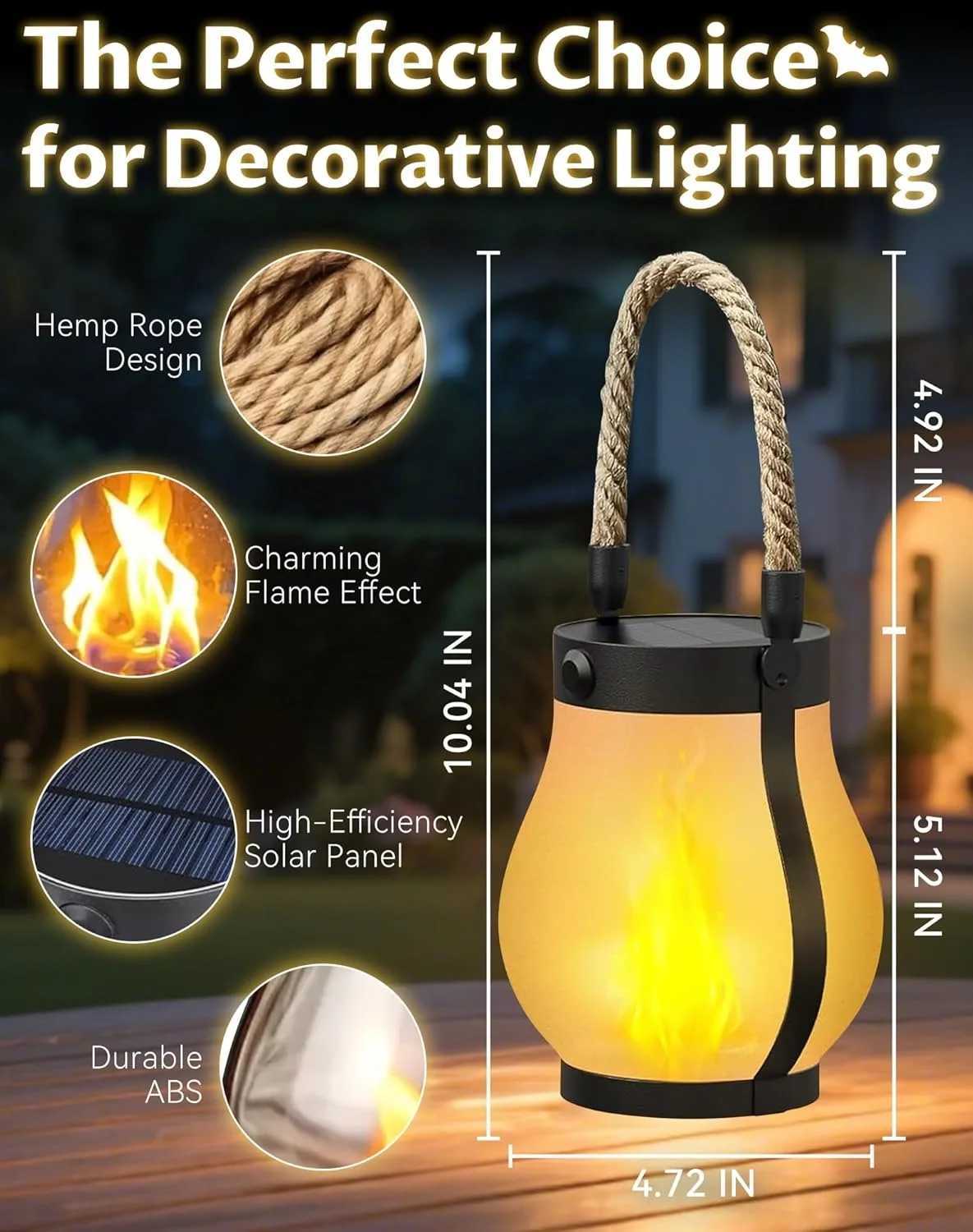 Solar Lantern Outdoor Light Waterproof Dancing Flame Solar Christmas Lights Hemp Rope Hanging Flame Lamp for Garden Yard Decor M251115