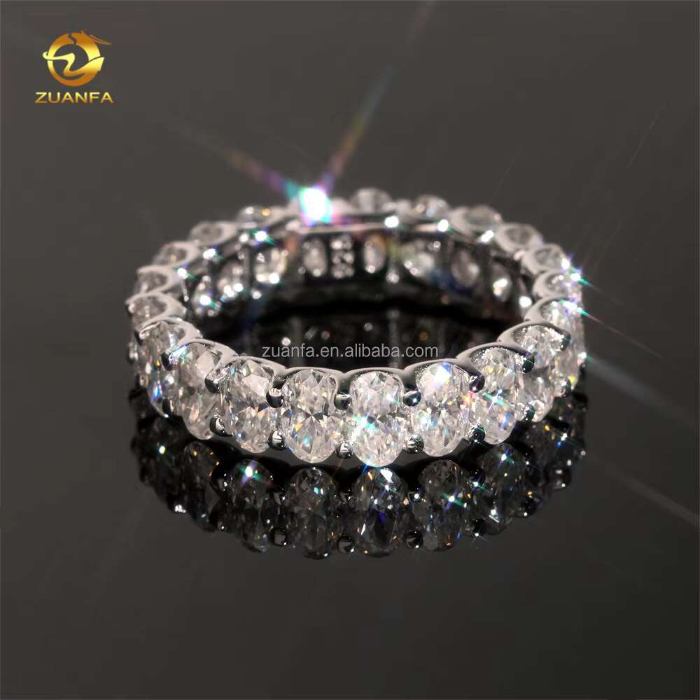 Drop Shipping 925 Solid Silver White Gold Plated Bridal Ring Jewelry FL Oval Moissanite Diamond Eternity Band Ring