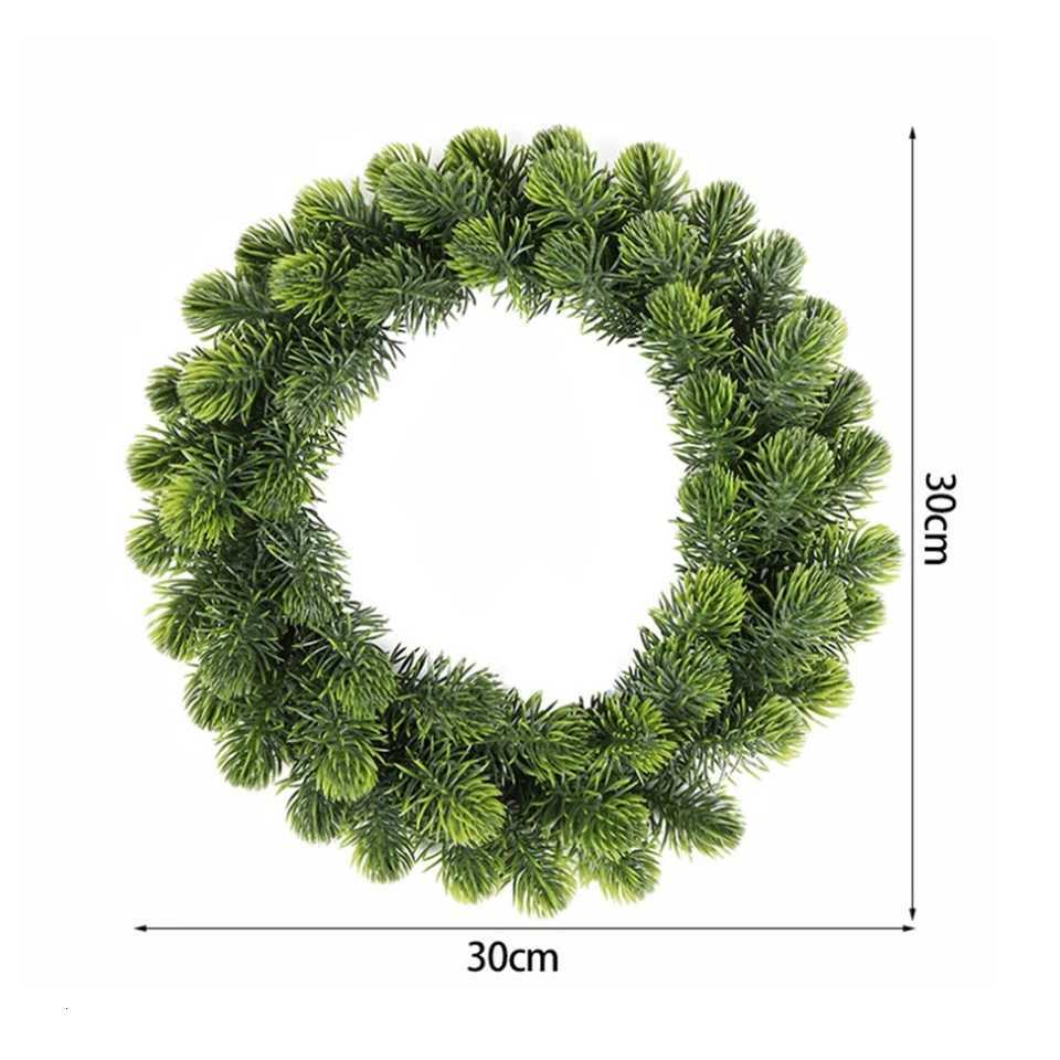 1pc Round Green Artificial Wreath Christmas Garland For Front Door Outside Decor Green Simulation Flower WreathM251115
