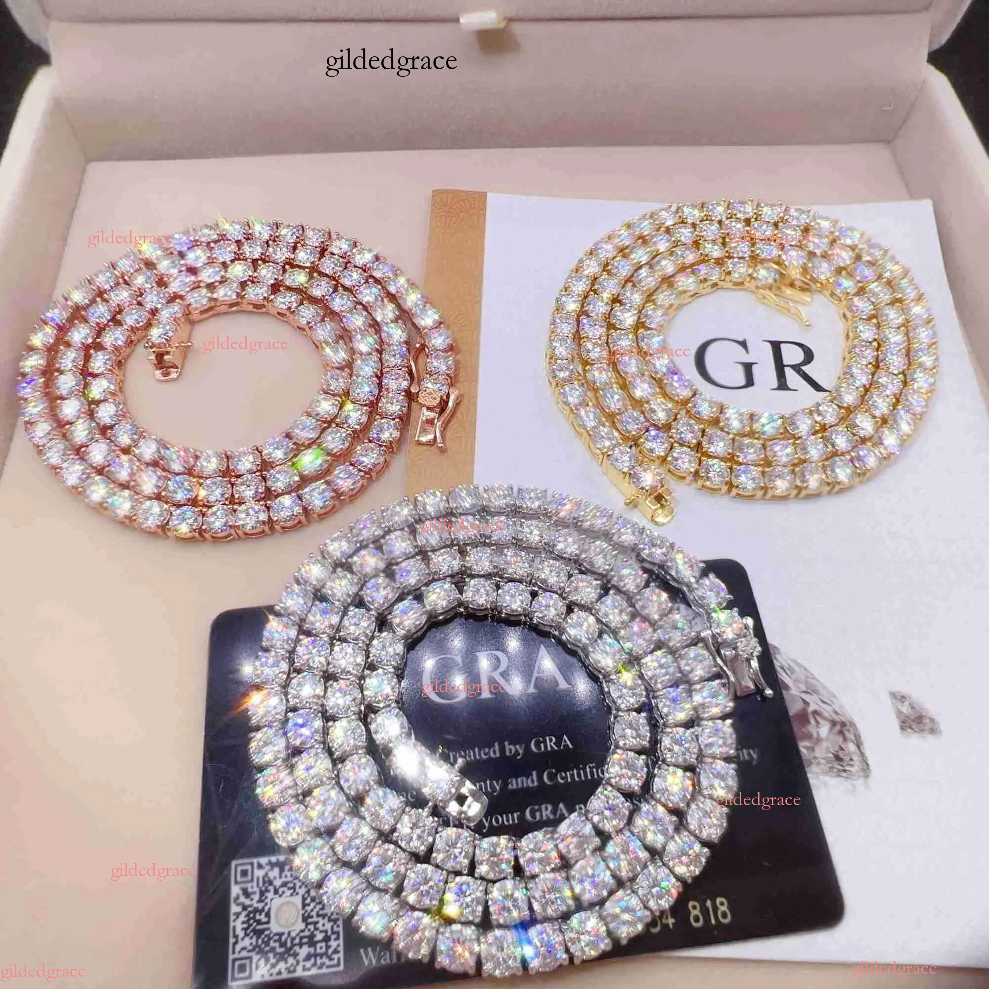 Good Price Gra Certified Vvs Moissanite Fashionable man Sterg Sier Solid Gold Hip hop Tennis Chain