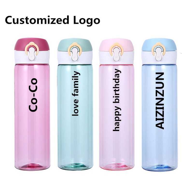 Personalized Water Bottles Portable Outdoor Sports Safety Plastic Drinking Milk Cup 520ML Birth Gifts Customized Leak-proofW251114