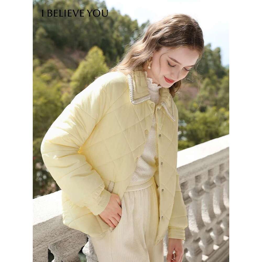 I BELIEVE YOU Yellow Turn-Down Collar Cotton Clothing Keeps Warm Thick Coat Winter Clothes Women 2024 Solid Jackets Ayf235371a