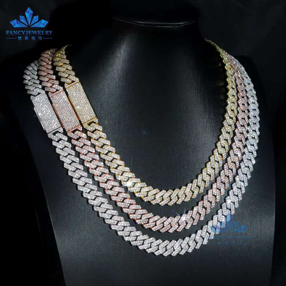 925 Silver Moissanite Cuban Chain Bracelet 8mm-12mm Pass Diamond Tester Ice Out Hiphop Style Two Rows Cuban Link Bracelet