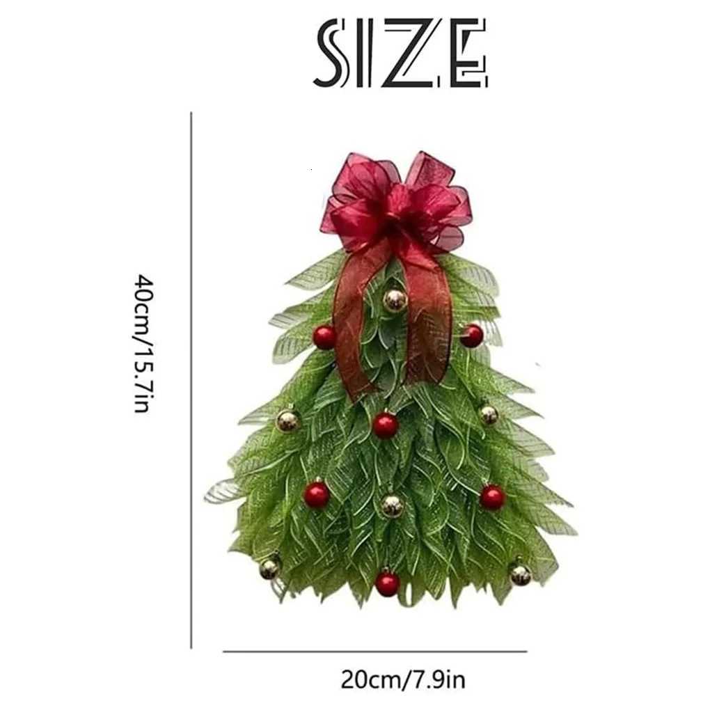Christmas Tree Wreath for Front Door Hanging Ornament for Garden Room Christmas Tree Wreath With Red Bow Christmas DecorM251115