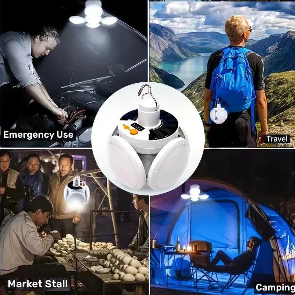 Solar LED Camping Lantern Tent Lamp With Hook Portable Outdoor Football Folding Light Emergency Hurricane Camp Lamp M251115