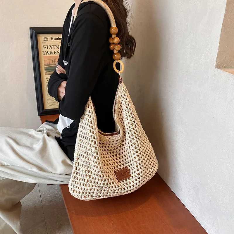 Womens crochet handbag mesh beach summer shoulder bag adjustable shoulder strap handbag large capacity homeless bag W250415