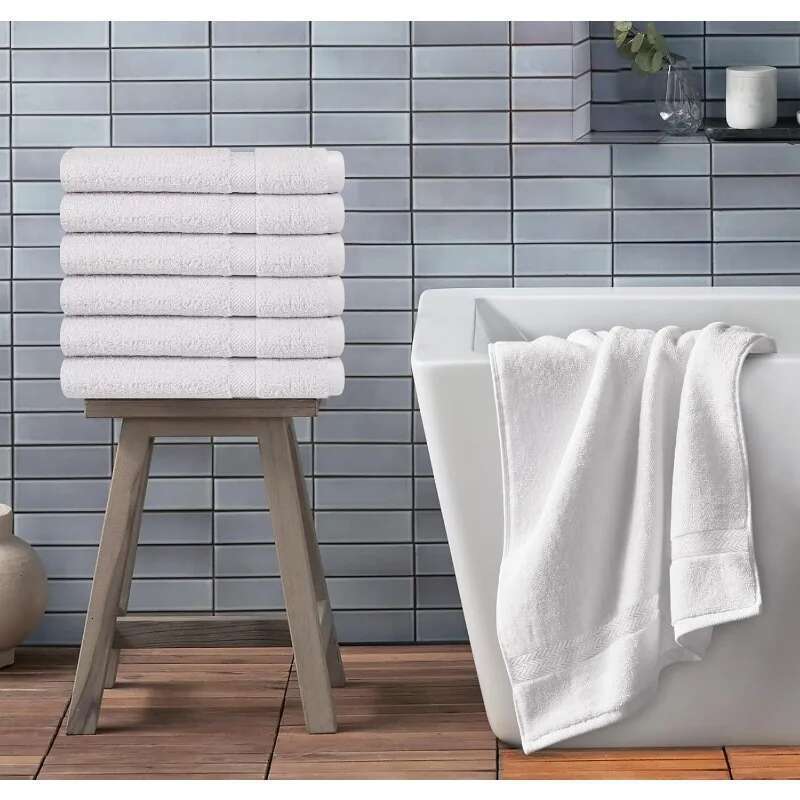 100% Cotton White 6 Pack Medium Bath Towel Set, Quick Dry, Super Absorbent, Light Weight, Soft Feel, Premium Towels For Hotel
