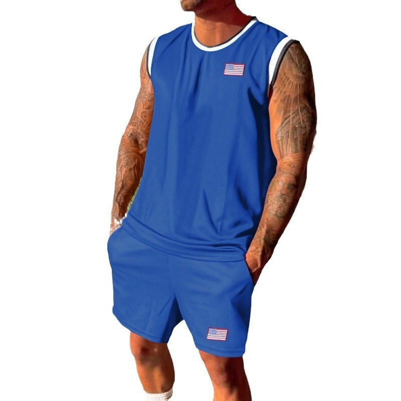 2025 Summer New Quick drying Mesh Tank Top Shorts Sport Set for Sports Men's Wear