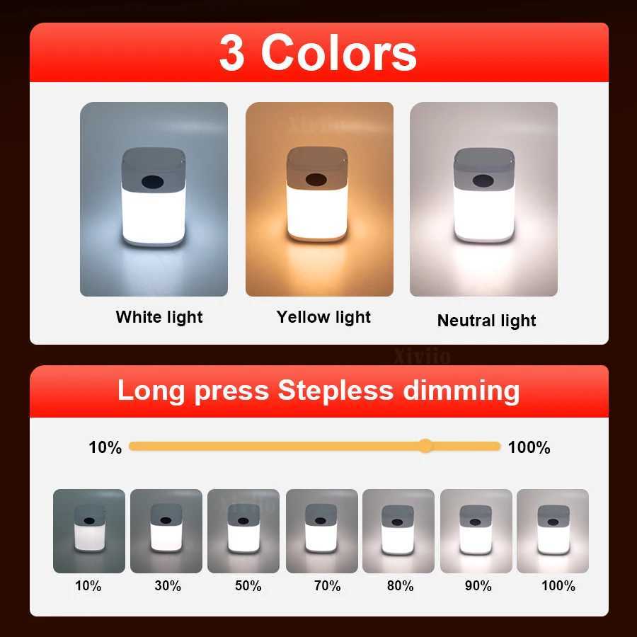 LED Portable Lantern Remote Control Night Light With Hook Camping Lamp Touch Dimmable Bedroom Beside Floodlight Work Lamp M251115