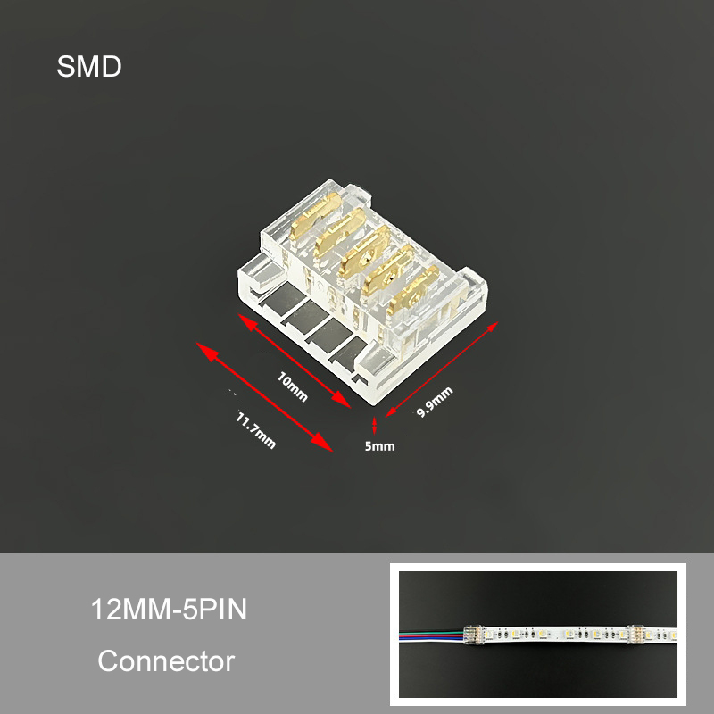 5pin RGBC SMD COB LED strip connector without dark area single head connection line L-shaped corner crystal buckle