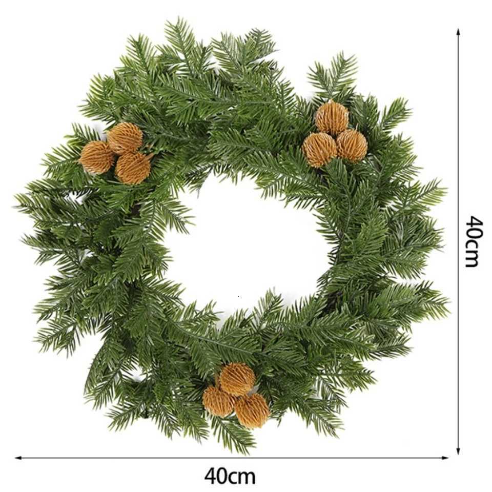 1pc Round Green Artificial Wreath Christmas Garland For Front Door Outside Decor Green Simulation Flower WreathM251115