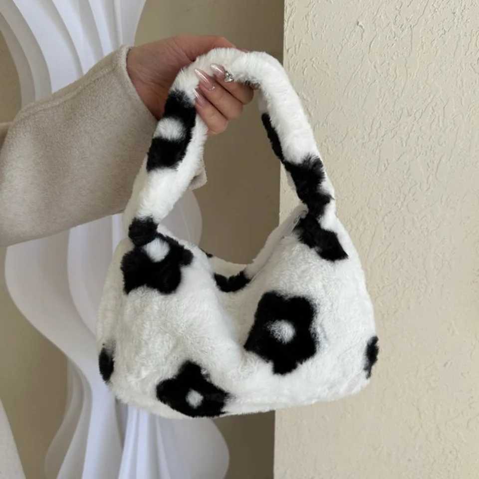 Stylish Leopard Pattern Tote Bag Soft Plush Handbag Underarm Shoulder Bag WomenS Casual Armpit Bag Lipstick Key Bag TrendyW251115
