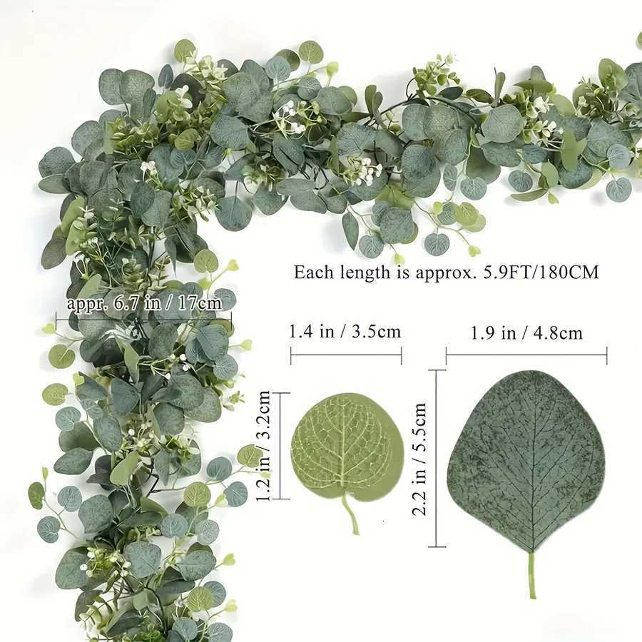 Lush 708 Faux Eucalyptus Garland With White Flowers - Perfect For Home Holiday Decor Wall Hanging Yard And Party AccentsM251115