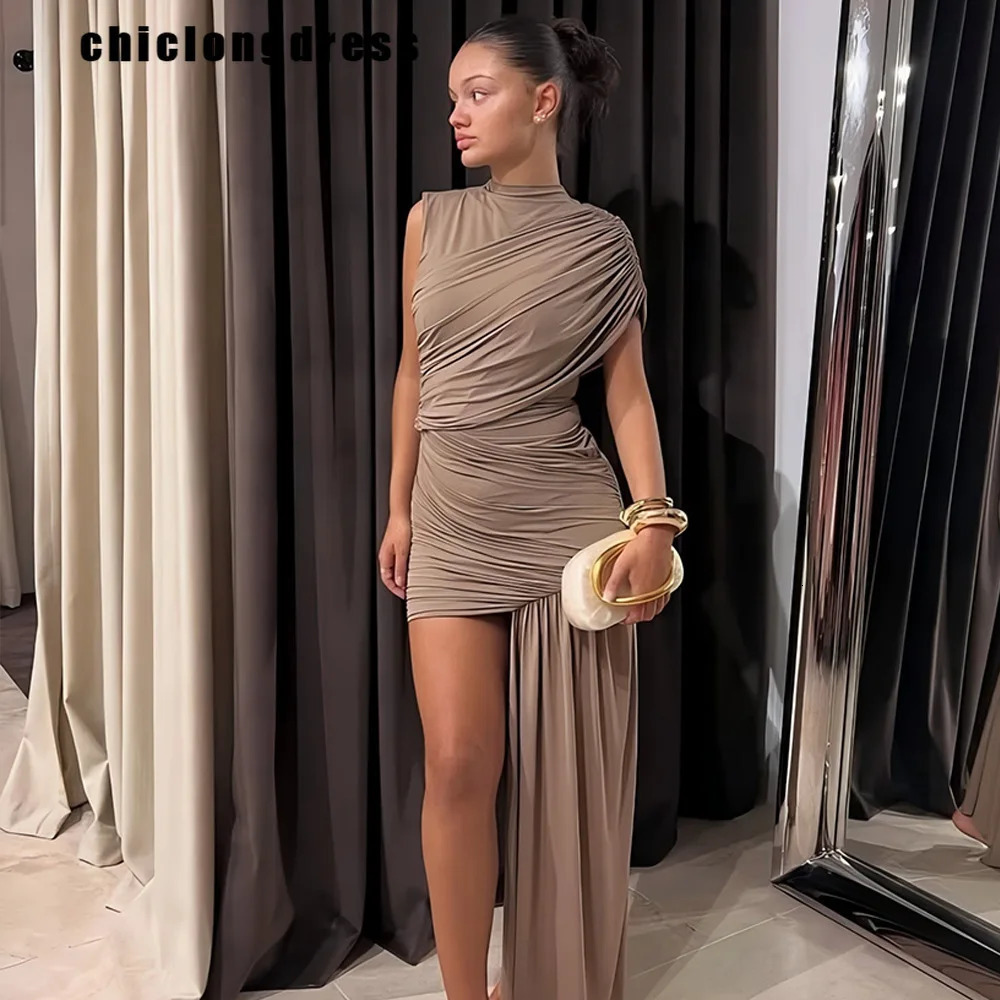 Summer Fashion Cocktail Party Dress Women Sexy Pleated Single Sleeve Irregular Slim Fit Dress Women 250415