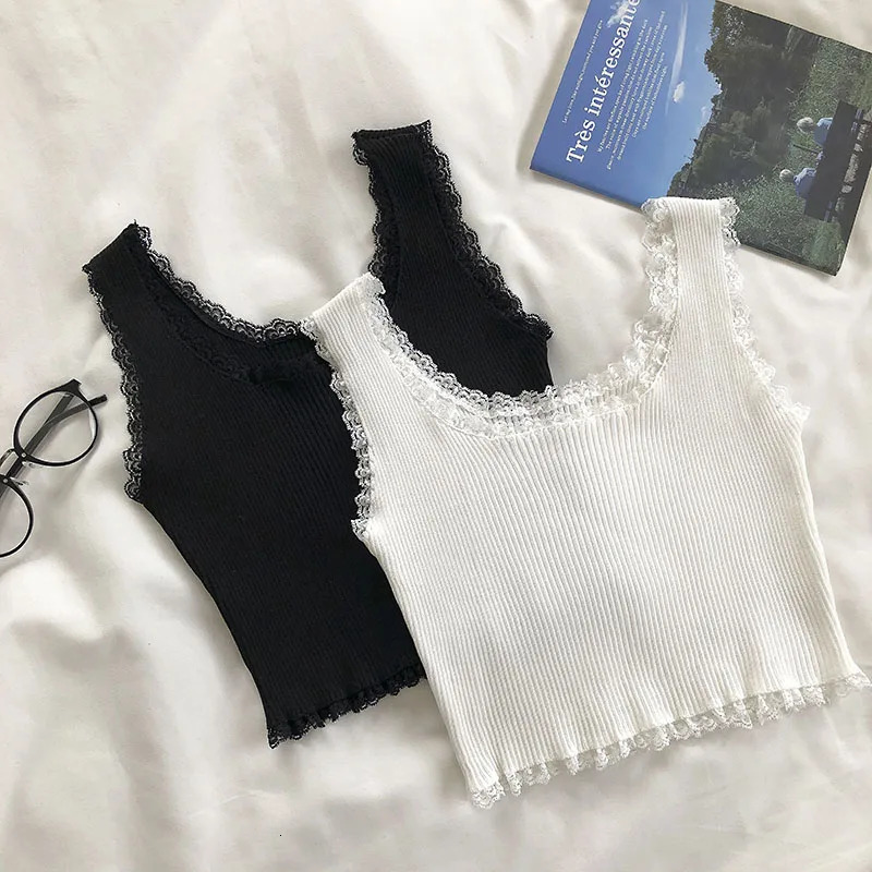 Heliar Tank Tops Plain Lace Crop Vest Womens Basic Solid Sexy Top Square Neck 2024 Summer 250414Z