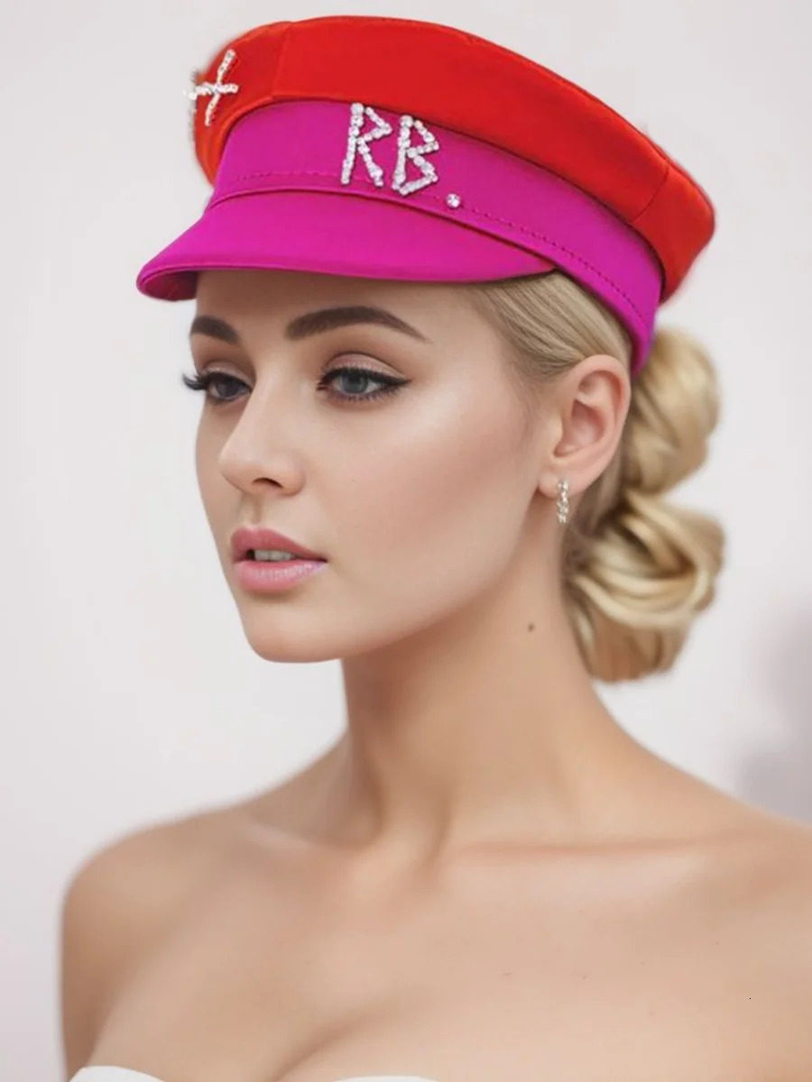 Fashion Diamond Letter Stain sboy Cap for Women Crystal-embellished Baker Boy Caps S-XL for Different Head Size 250414