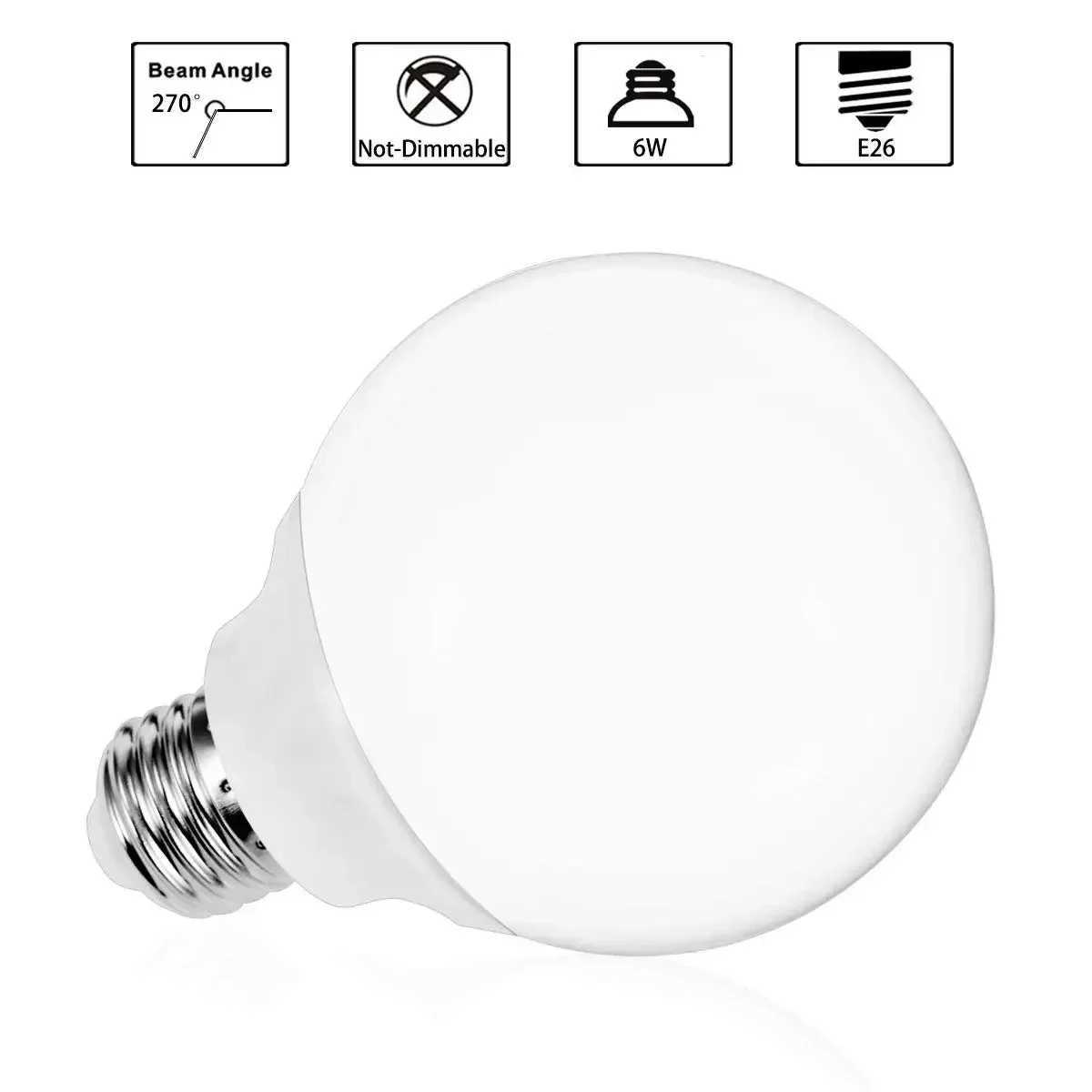 Melery E26 LED Bulbs Globe G80 Vanity Light Lamp Warm Daylight White 6000K 45W Equivalent 6W Bulb Bedroom Washroom Mirror 3Pack C251115