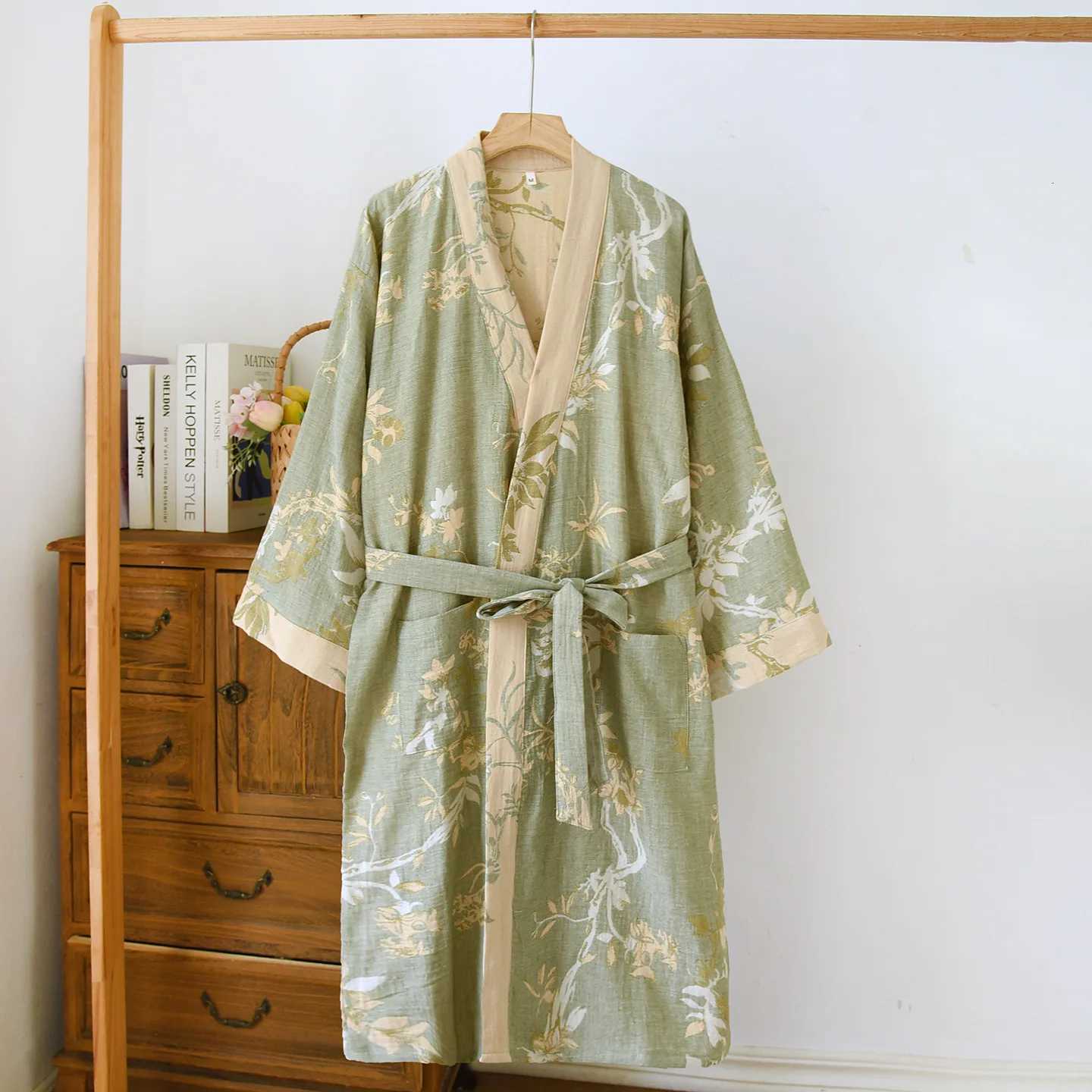 100 Cotton Kimono Night Gowns 3/4 Sleeve Spring Autumn Bathrobe For Women Casual Loose Sleepwear Home Robe Ladies Show Wear C251115
