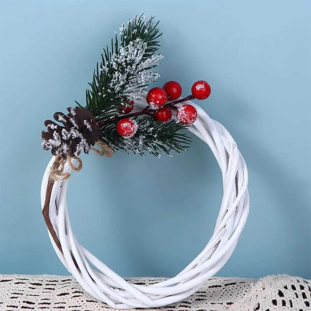 White Garland Wicker Round Design Christmas Tree Rattan Wreath Ornament Vine Ring Decoration Home Party Hanging Flower CraftM251115