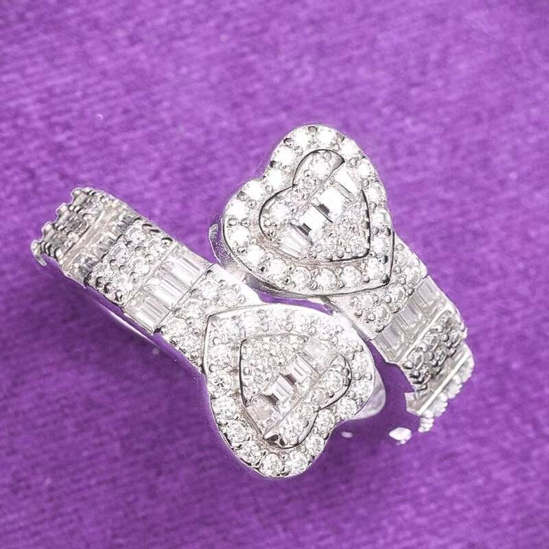 GRA D Color Bling Moissanite Iced Out Mens Cluster Split Baguette Heart Ring With 925 Sterling Silver Pass Diamond Tester