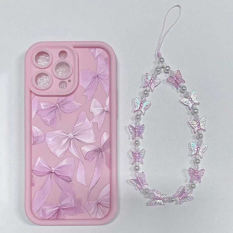 Pink Bow Pattern Silicone Phone Case For iPhone 16 17 Pro Max 15 14 13 12 11 Pro Max 16E X XS XR 7 8 Plus Butterfly Charm Cover J251202