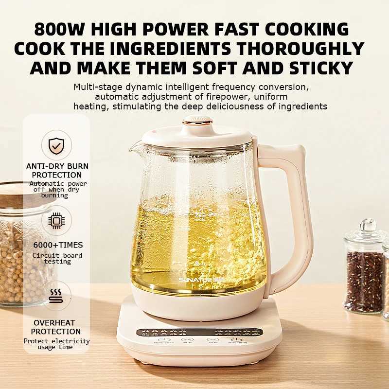 SUNATUR Kettles Electric Glass 220V Multifunction Health Pot Milk Fruit Tea Coffee Water 800W 24-hour Heat Preservation Y251114