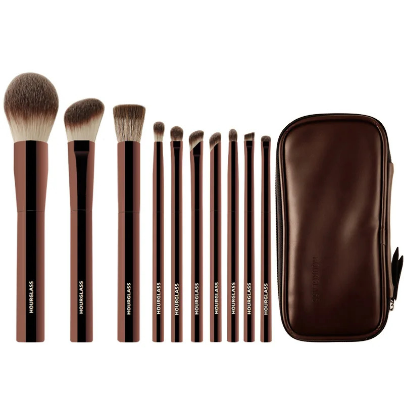 10pcs/set Hourglass Makeup brushes Powder Eyeshadow Domed Crease Make up brush Stippling Angled Shadow Brow with cosmeetic bag 251110
