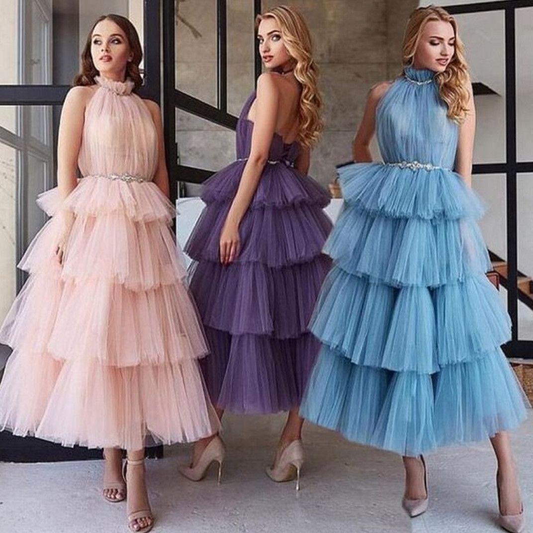 Princess Halter Short Prom Dresses Tired Tulle Formal Party Evening Gowns Birthday Party Vestidos De Novia 2025