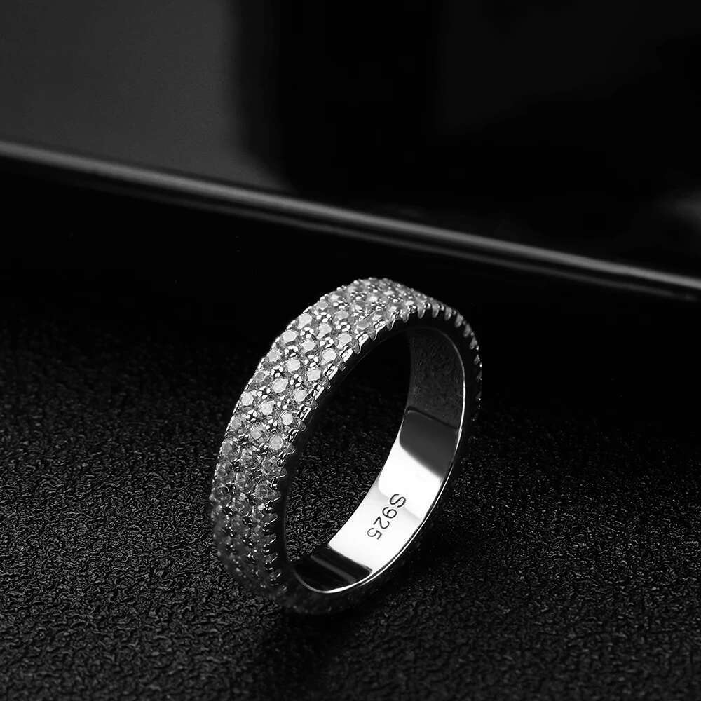 KNOBSPIN Full Moissanite Ring Sterg Sliver Plated Eternity Band Hip Hop Rings For Woman Man Party Sparkg Jewely