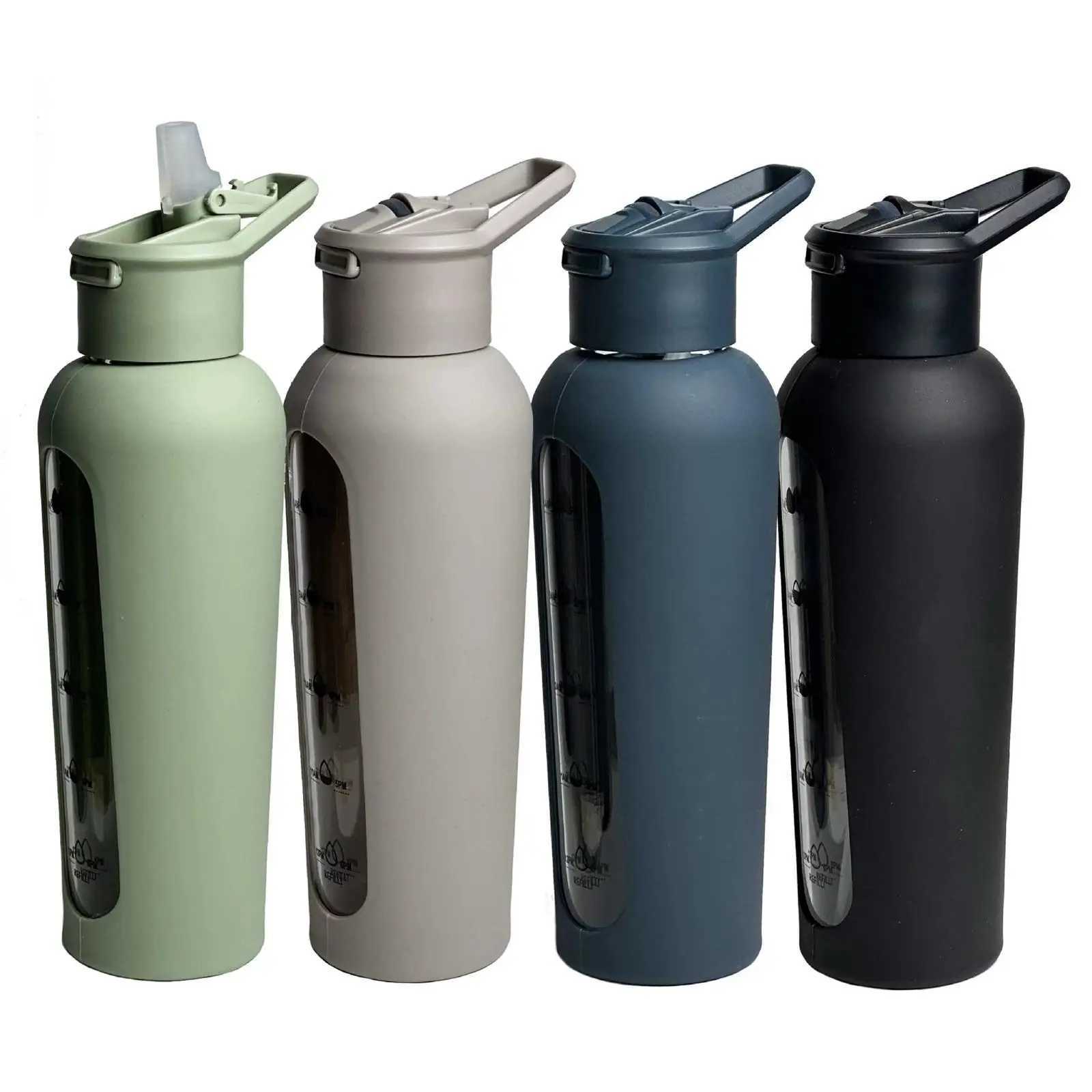 Glass Water Bottle with Time Marker Drink Bottle for Outdoor Cycling WorkoutW251114