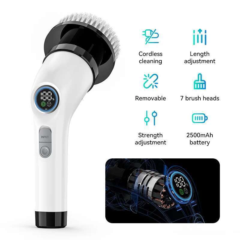 Electric Spin Cordless Shower Cleaning With 7 Replaceable Brush Heads Power Scrubber 2 Gears Clean