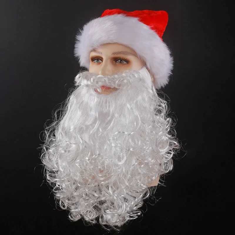 Santa Claus Long Curly Beard Adult Beard White Fake Beard and Santa Hat New Year Party Christmas Decoration Cosplay Prop Set Y251115