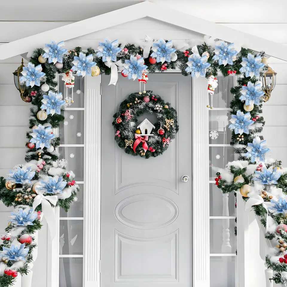 20-Pack Glitter Poinsettia Floral Clips 57 Inch Christmas Tree Ornaments for Wreaths Garlands Holiday DecorM251115