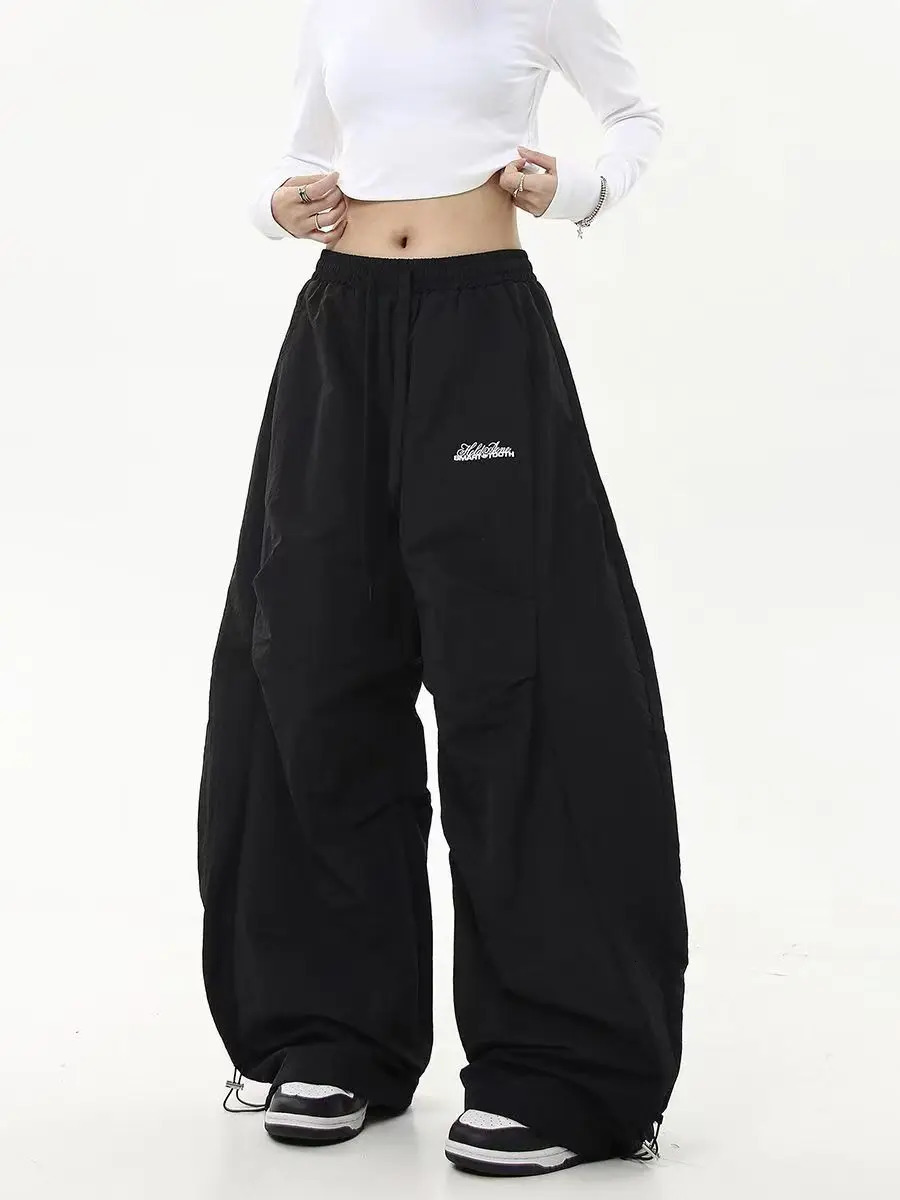 Vintage matching oversized womens wide leg pants with low waist brushed cargo Y2K hiphop streetwear casual chic sports 250414Z