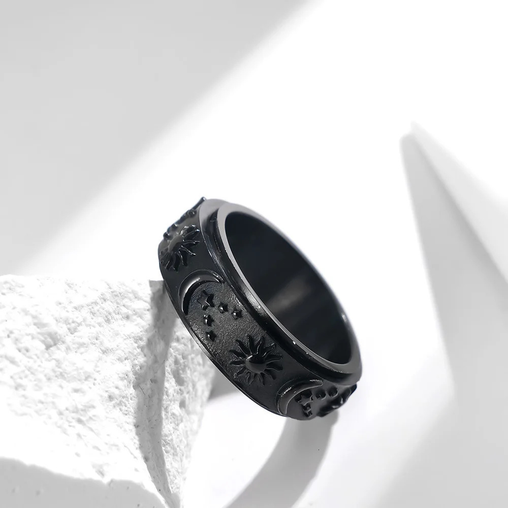 Spinner Ring with Stars Moon Sun Steel Rotating Fidget Jewelry for Anxiety Relief Stress Relief Gift for Men 251113